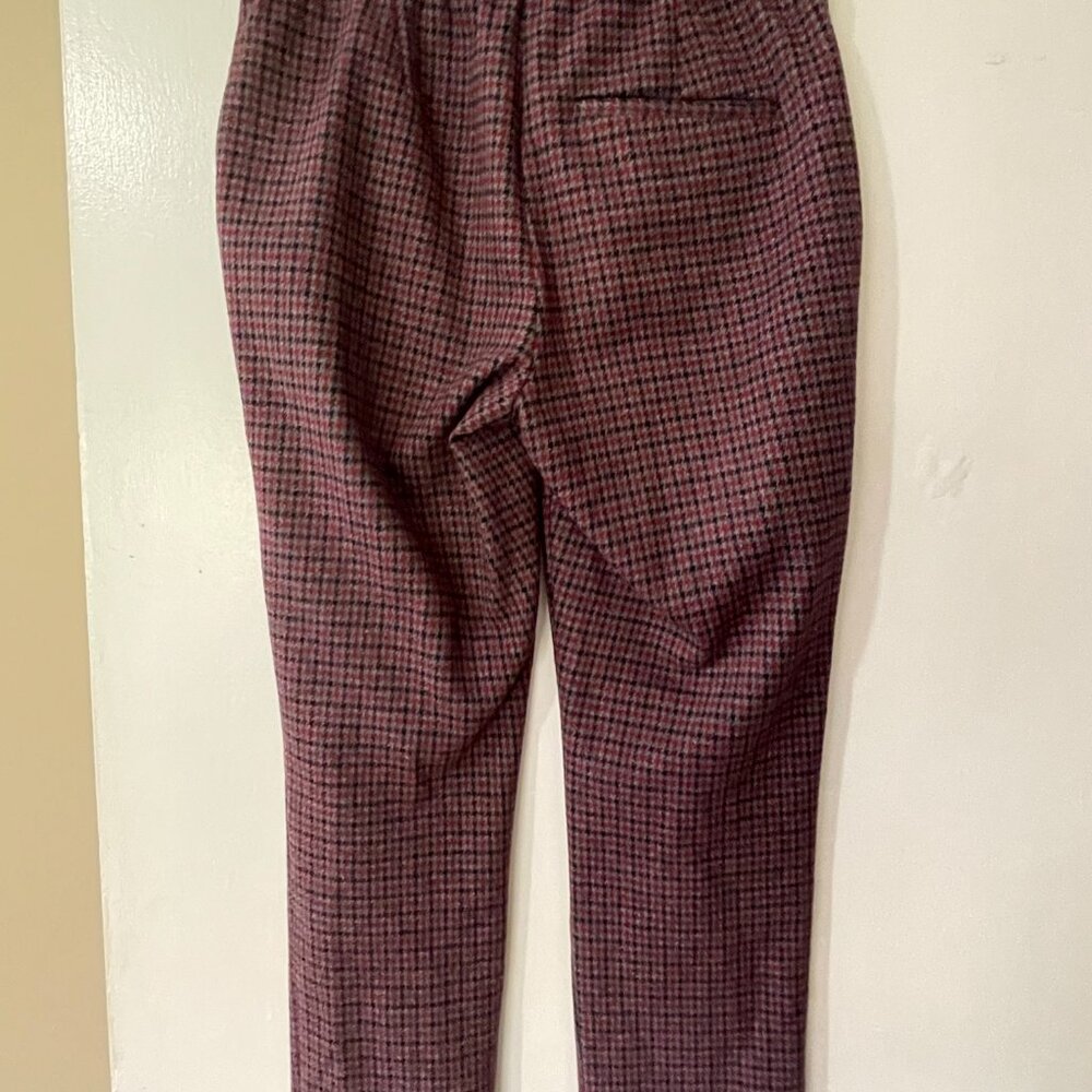 Theory Women's Red Grey Houndstooth Plaid Straight Leg Trousers Pants Size 2 - Picture 4 of 13